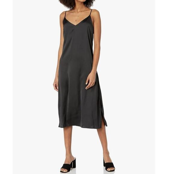 The Drop Ana Silky V-Neck Midi Slip Dress Black Size XL. NEW - Picture 1 of 11